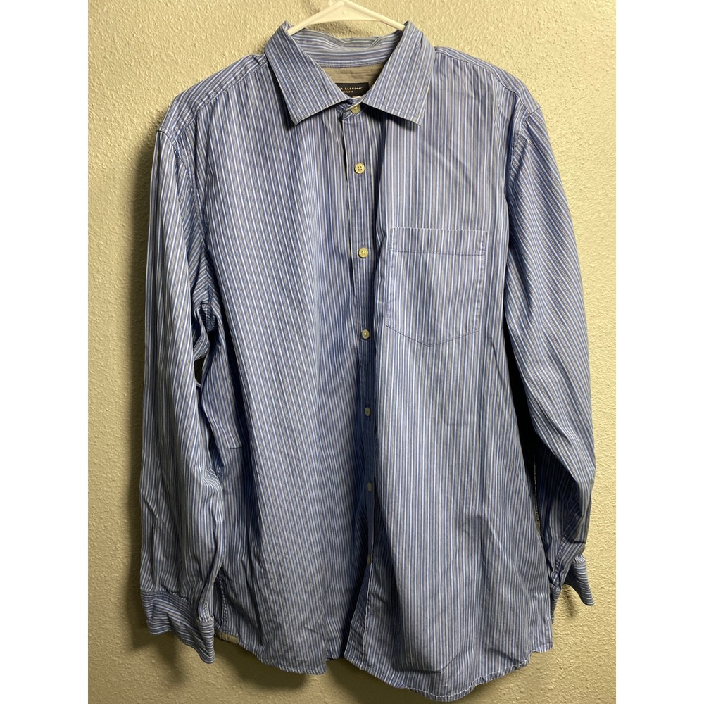 Banana Republic Mens XL Classic Fit Blue White Striped Long Sleeve Button Shirt